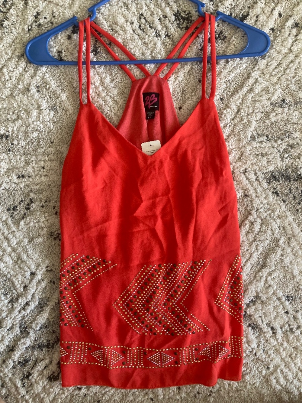 NWT Bebe 2b orange gold studded straps tank top s